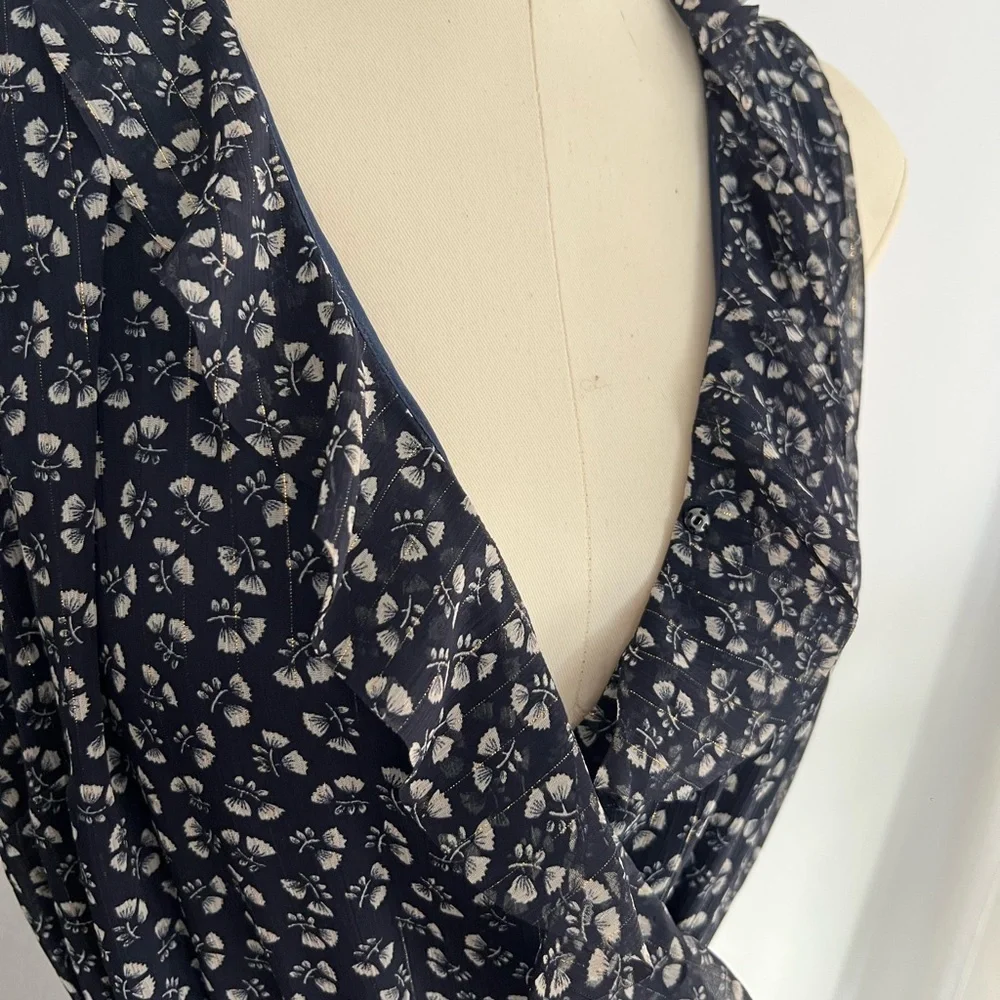 J. Crew Point Sur Navy Floral Sparkle Jumpsuit Size 8 - Picture 6 of 9